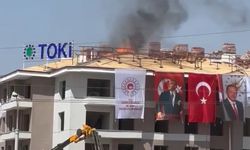 Malatya’da yapımı süren TOKİ konutunun çatı katında yangın