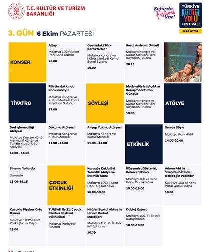 Malatya Kültür Yolu Festivali üçüncü gününde sanatseverleri buluşturacak