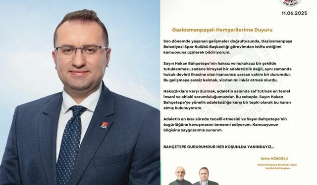 Gaziosmanpaşa Belediyesi Spor Kulübü Başkanı Köroğlu, görevinden istifa etti: Bahçetepe'ye yönelik adaletsizliğe karşı bir tepki olarak bu kararı aldım 