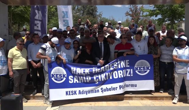 KESK üyeleri Adıyaman Belediye Başkanı Tutdere'nin gözaltına alınmasını protesto etti