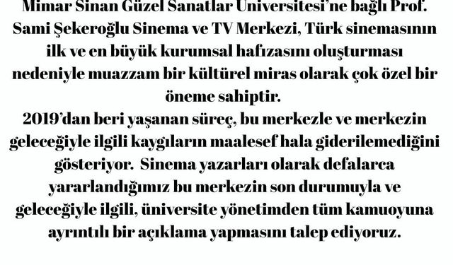 SİYAD’dan MSGSÜ yönetimine Prof. Sami Şekeroğlu Sinema-TV Merkezi tepkisi: Sinema hafızamızın akıbetinden endişeliyiz