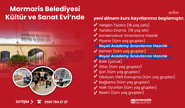 Marmaris Belediyesi Kültür ve Sanat Evi’nde kurs kayıtları başladı