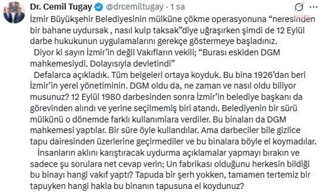 Başkan Tugay'dan "Meslek Fabrikası" Çıkışı: "Hangi Hakla Belediyenin Mülküne El Koydunuz?"