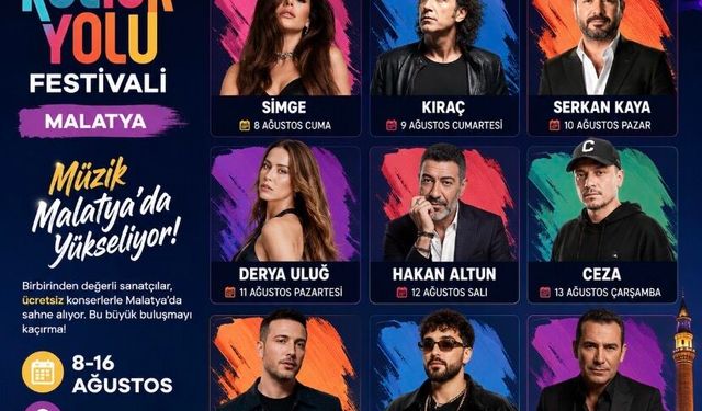Malatya’da Yıldızlar Geçidi Başlıyor! 9 Gün Sürecek Dev Festivalin Ücretsiz Konser Takvimi Belli Oldu