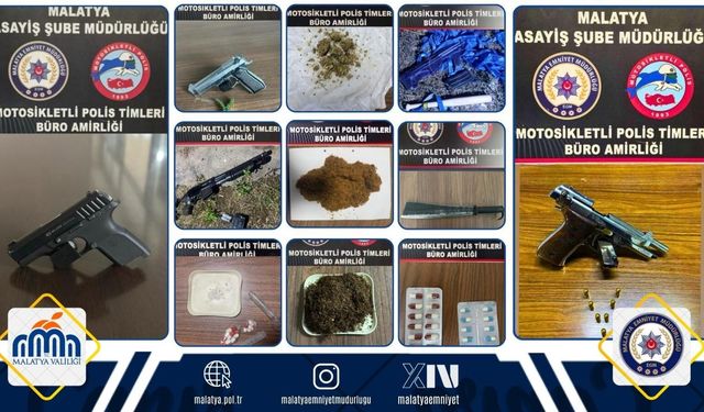 Malatya’da Motosikletli Polis Timlerinden Huzur Operasyonu: Çok Sayıda Silah ve Uyuşturucu Ele Geçirildi
