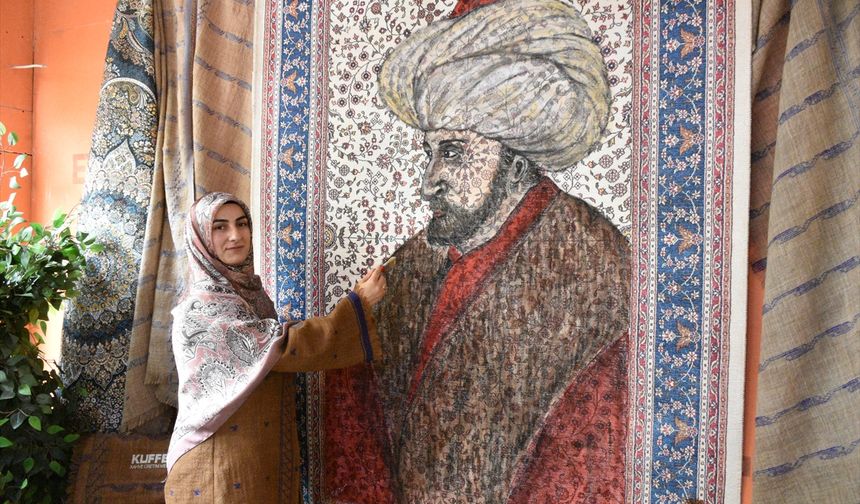 Video izleyerek başladığı el sanatında tarihi figürleri halıya resmediyor