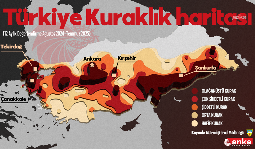 Meteoroloji'nin 12 aylık kuraklık haritası: İç Anadolu Bölgesi’nin neredeyse tamamı 'olağanüstü çok şiddetli kurak' ve 'aşırı kurak'  