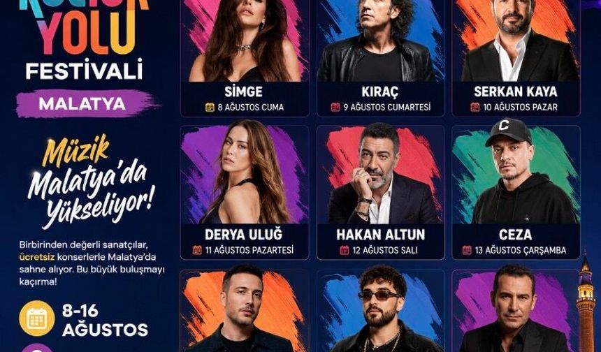Malatya’da Yıldızlar Geçidi Başlıyor! 9 Gün Sürecek Dev Festivalin Ücretsiz Konser Takvimi Belli Oldu