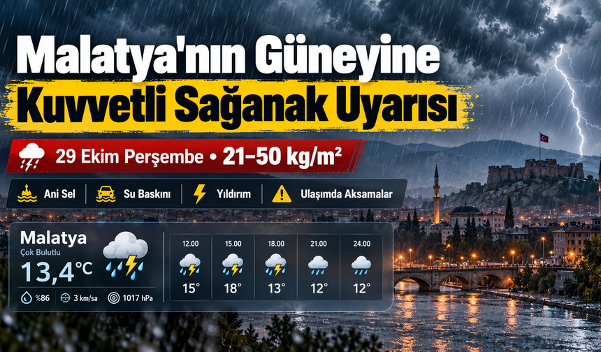 Malatya'ya Meteoroloji uyarısı: Güney kesimlerde kuvvetli sağanak ve sel riski