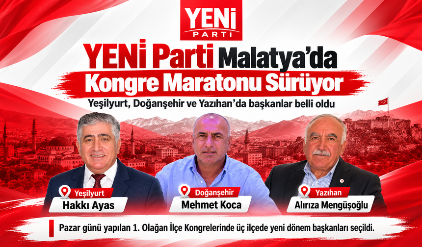 YENİ Parti Malatya’da Kongre Maratonu: Üç İlçede Başkanlar Belli Oldu