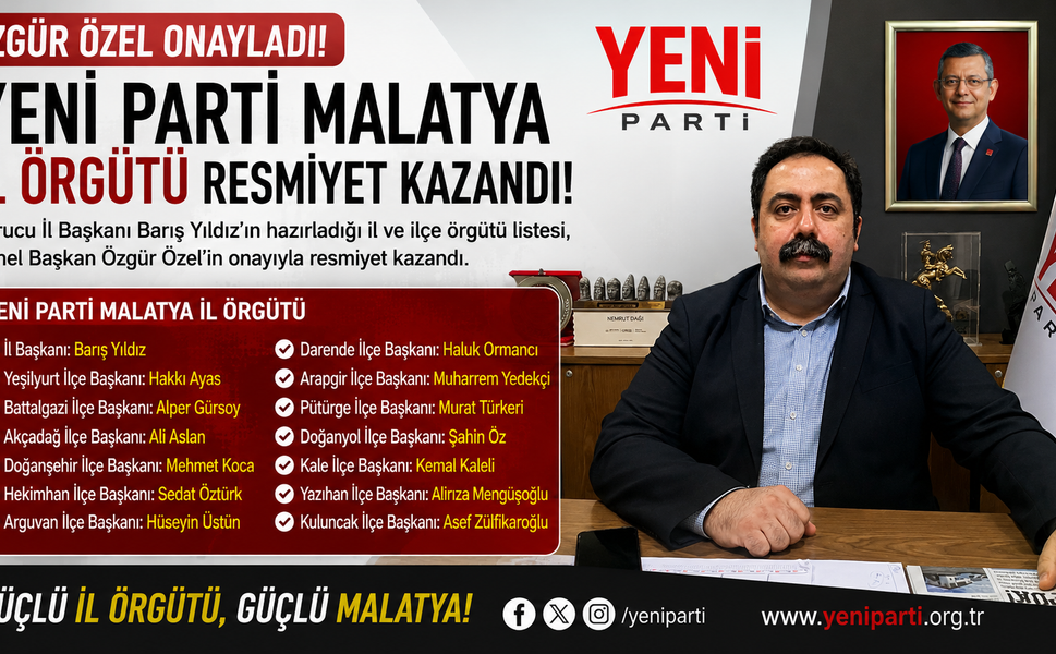 YENİ Parti Malatya İl ve İlçe listeleri Resmiyet Kazandı: İşte Tam Liste