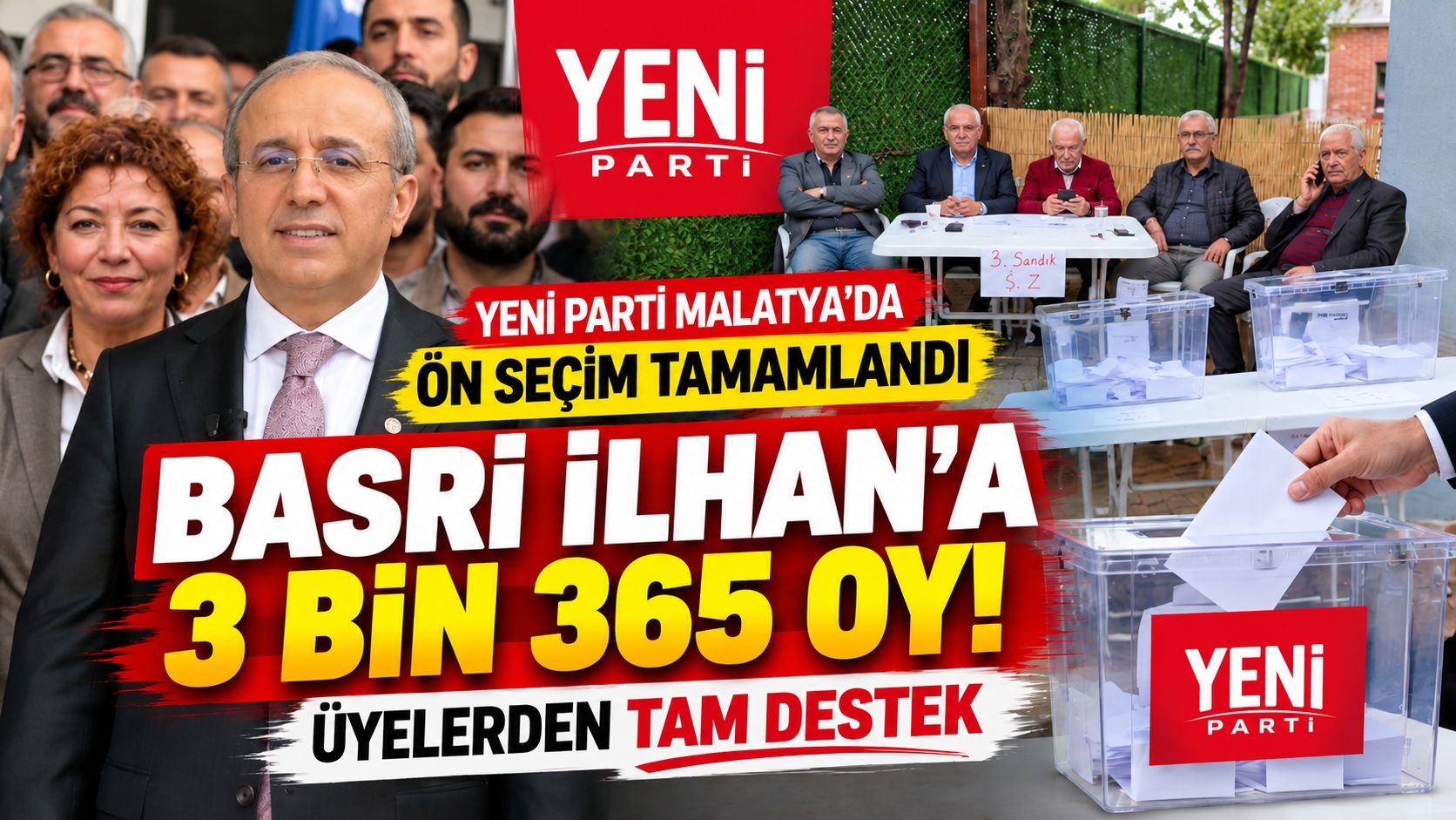 YENİ Parti Malatya’da ön seçimi tamamladı: Basri İlhan 3 bin 365 oyla üyelerden vize aldı